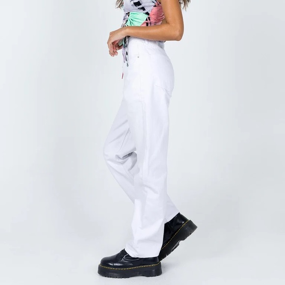 Princess Polly Holly Asymmetrical Straight Leg Jeans White Denim - Picture 4 of 8